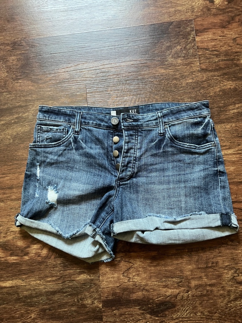 Kut from the Kloth Dark Blue Distressed Rolled Cuff Jean Shorts